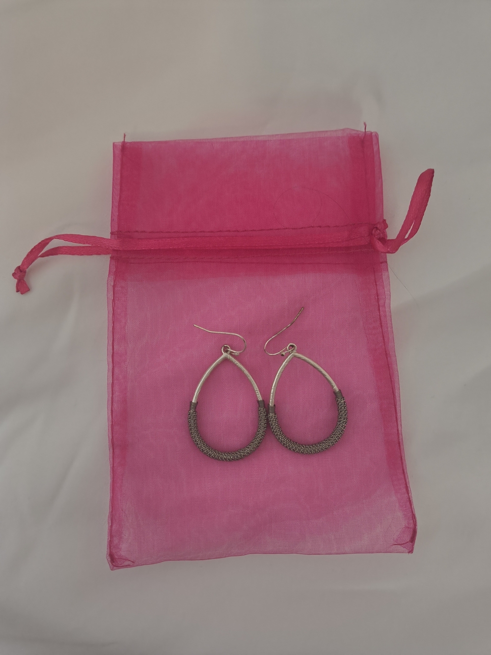 Silver-Tone Textured Teardrop Hoop Earrings